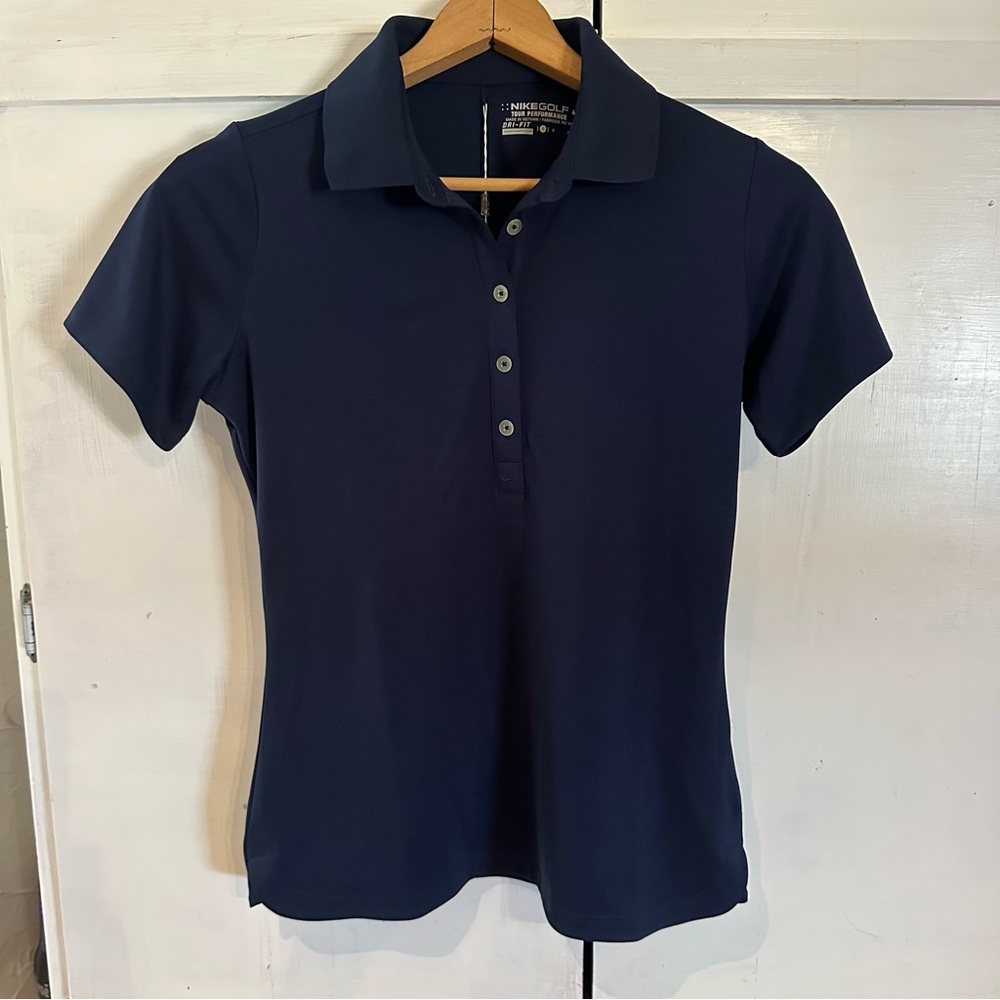 NWT Nike Dark Blue Women's 1/4 Button Down Collared  Short Sleeve Dri Fit Shirt